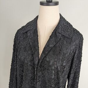 Vintage Topper Jacket Blazer M Black 60s French Lace Silk Beaded Evening Formal